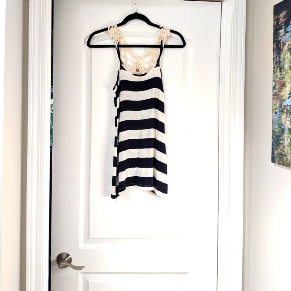 Cute Black and White Stripe Top with Lacy Back Details